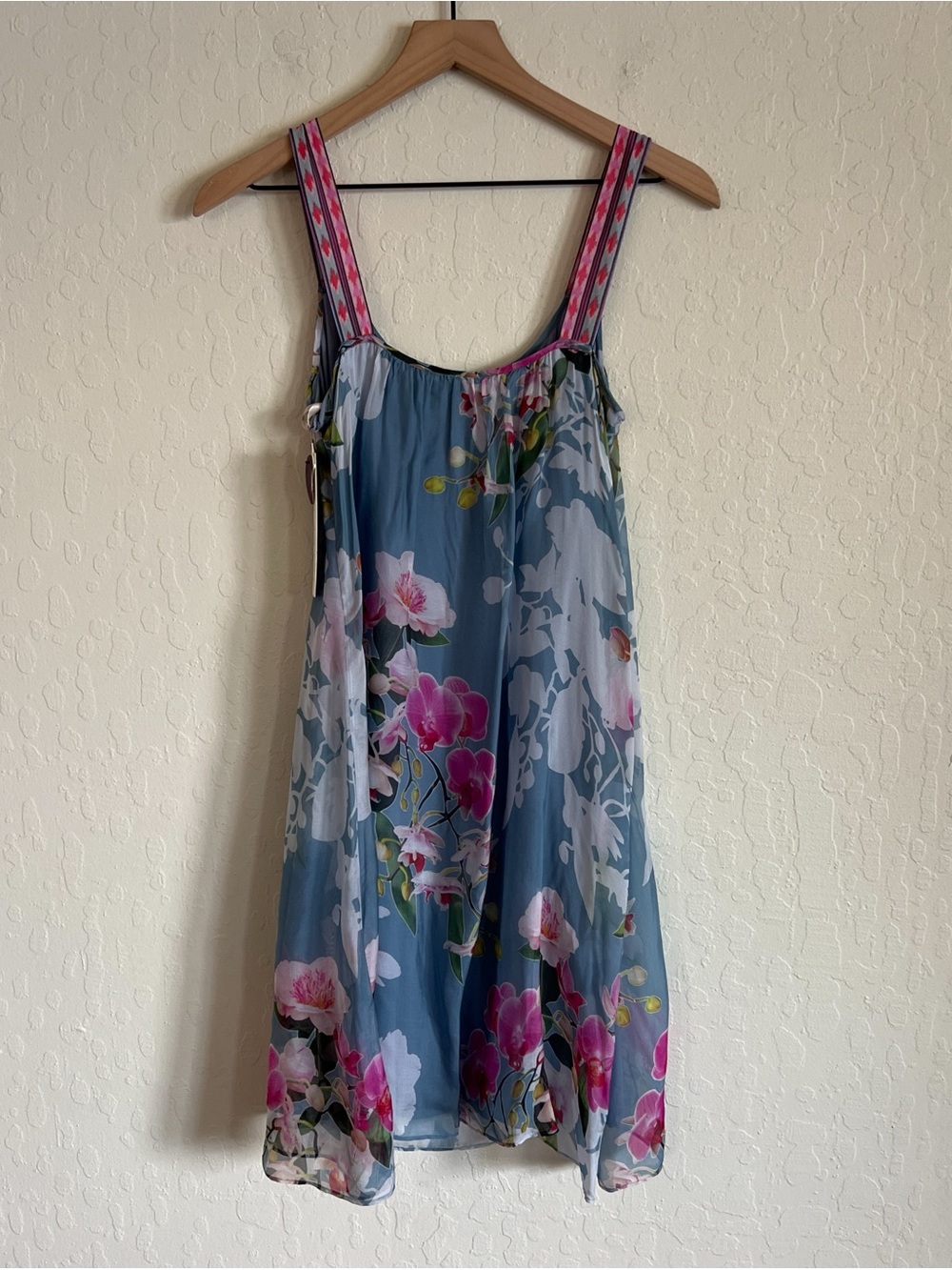 Hale Bob Silk Garden Floral Sleeveless Mini Dress XS Blue Cocktail Party Shower - Picture 7 of 7